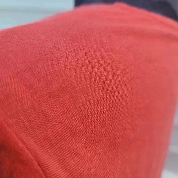 Chelsea & Theodore Dress PL Petite Women's Red Linen Blend Button Front Long Sle - Picture 5 of 9